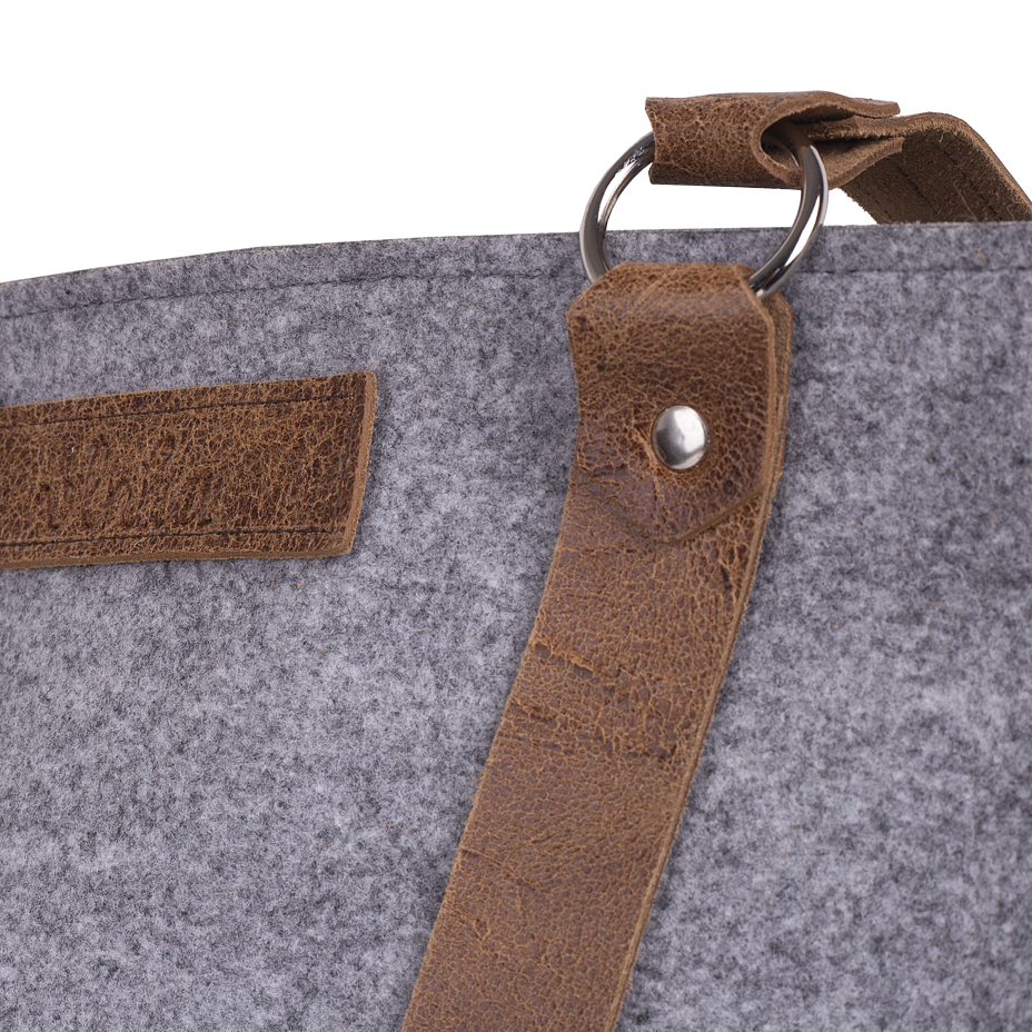 Felt Handbag with Leather Straps Grey