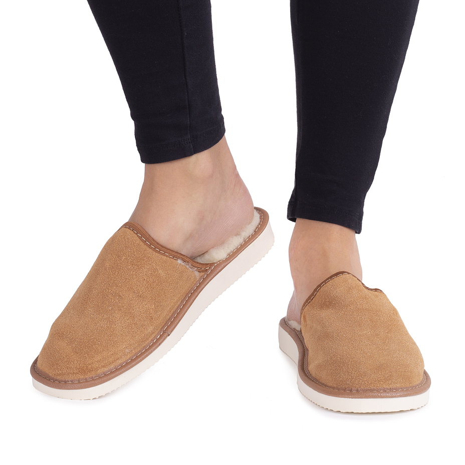 Women's Leather Slippers with Wool Lining