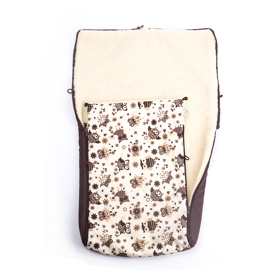 Footmuff with Wool Lining Owls