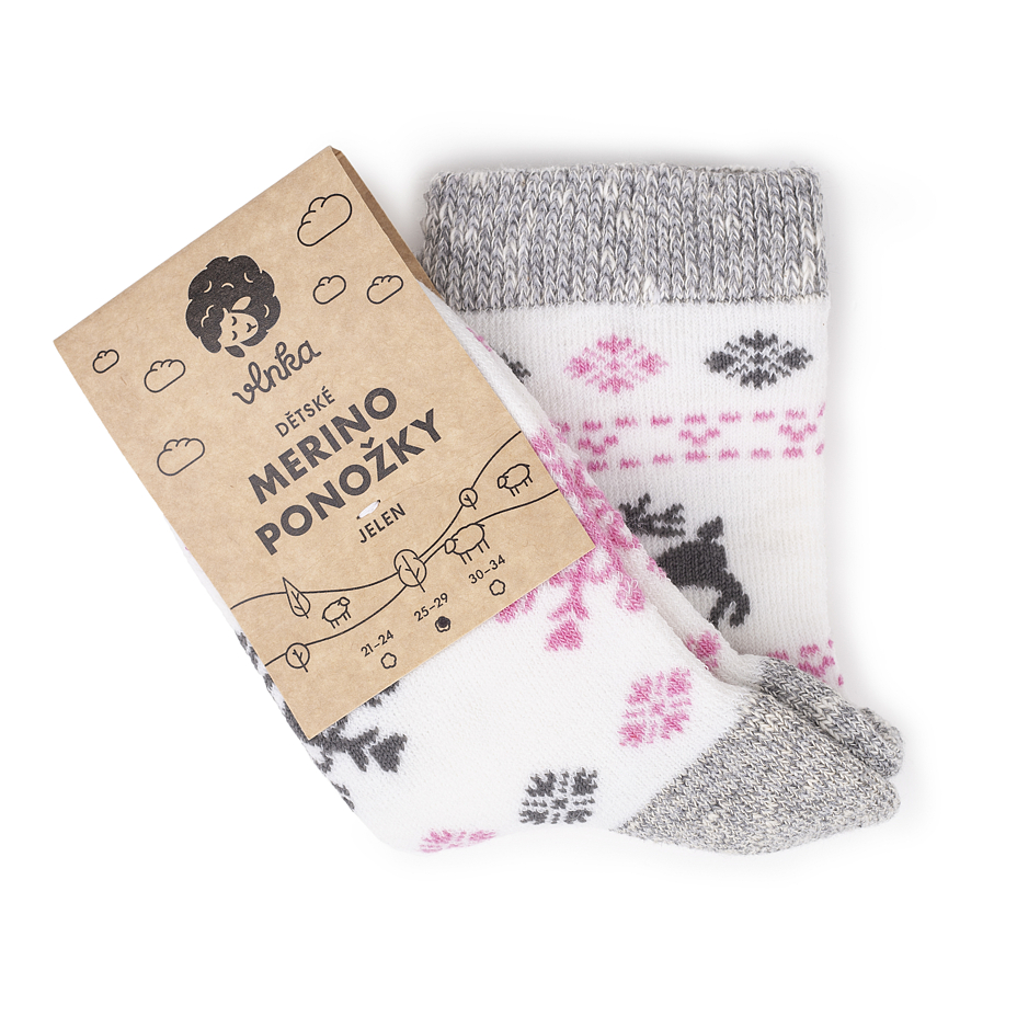 Kids’ Merino Wool Socks Pink Deer