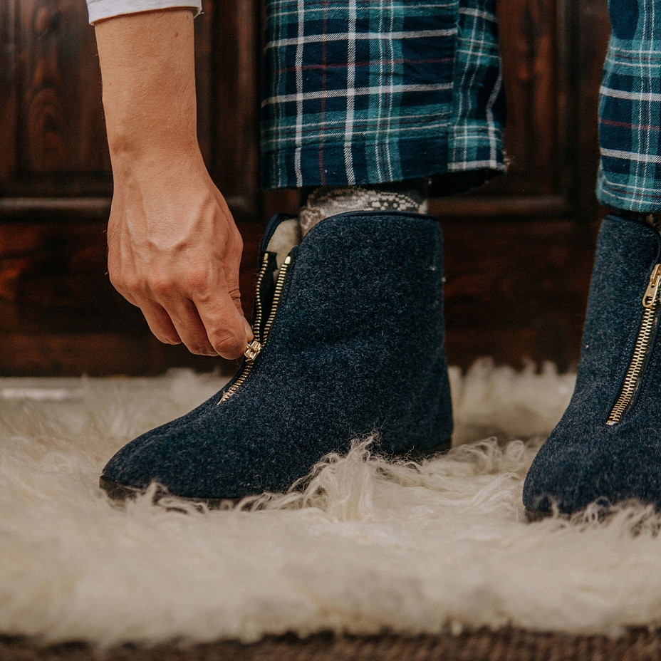 Men's Traditional Zip-up Wool Boots Blue