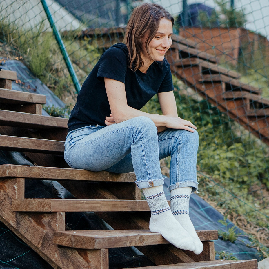 Merino Wool Socks Snowflake White