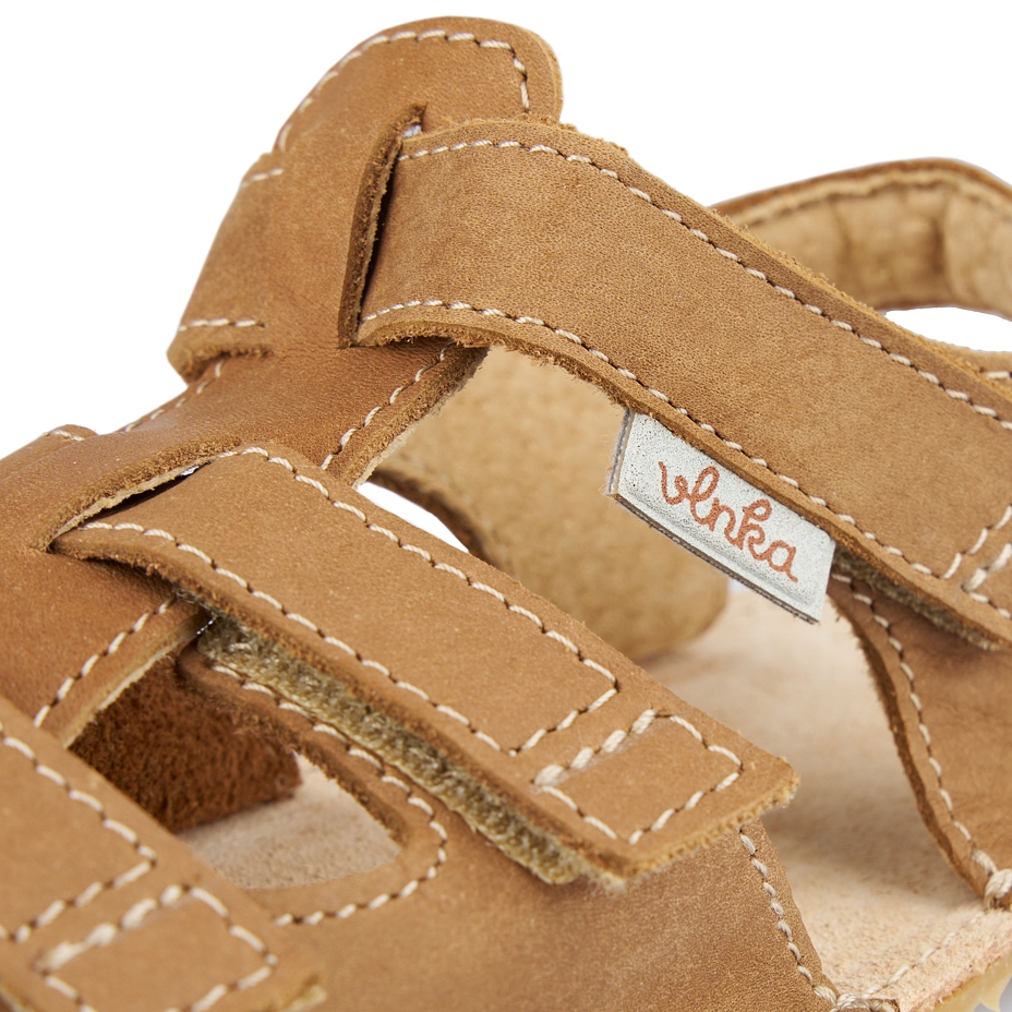 Kids’ Olaf Barefoot Leather Sandals with Velcro Brown