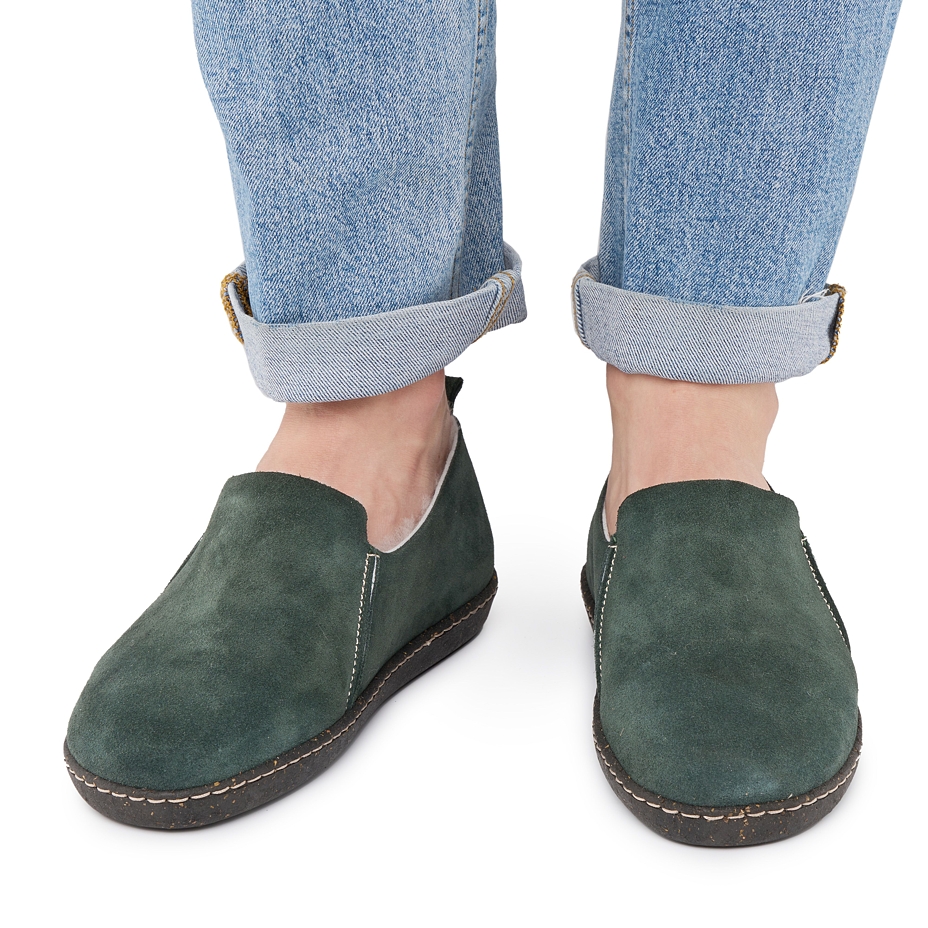 Women’s Barbora Leather Slippers Dark Green