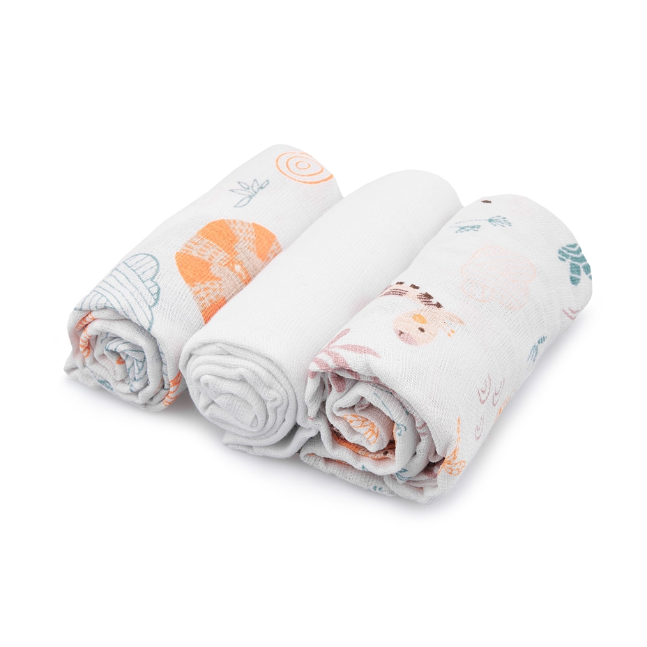 Baby Cotton swaddle blankets African animals 3 pcs