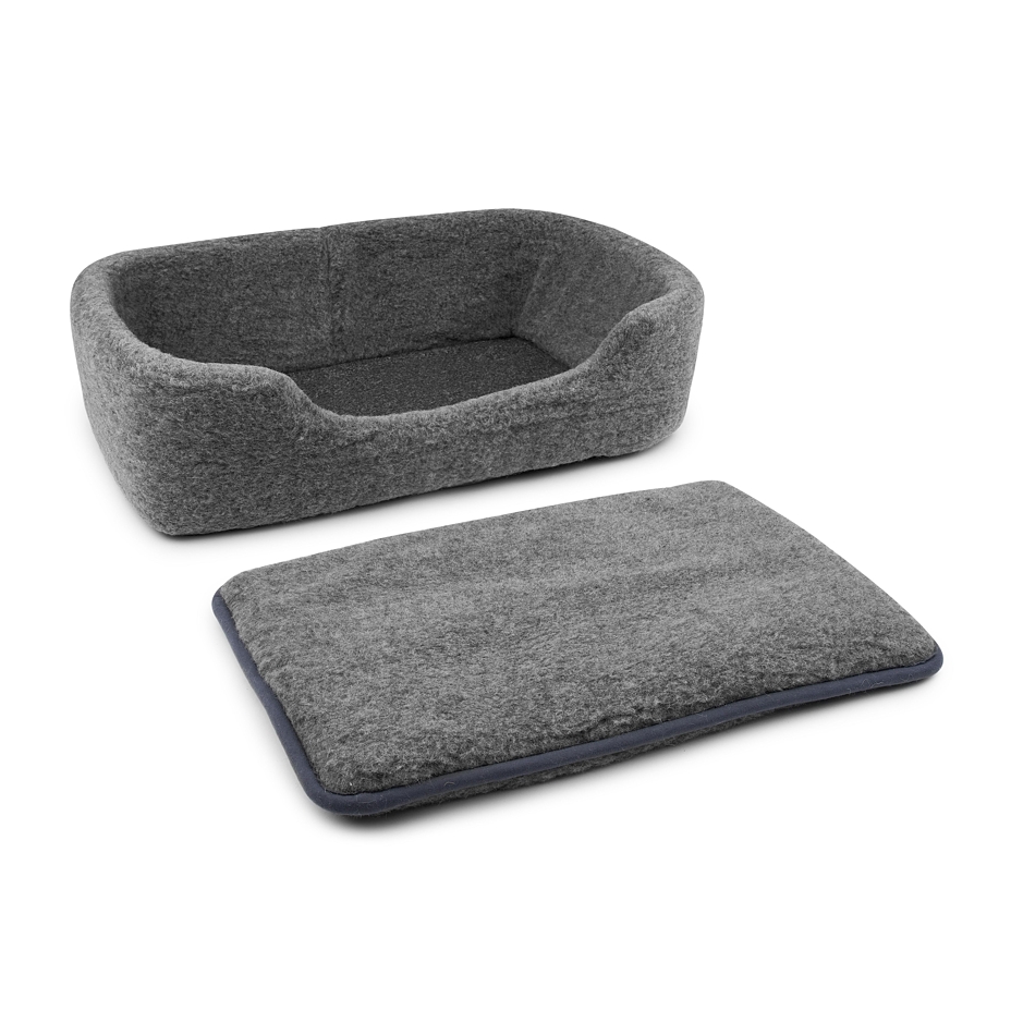 Wool pet bed with high edge dark grey