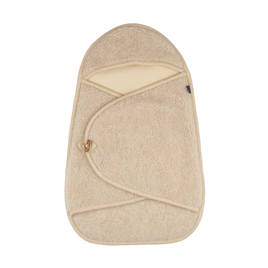 Baby wool wrap footmuff with hood beige