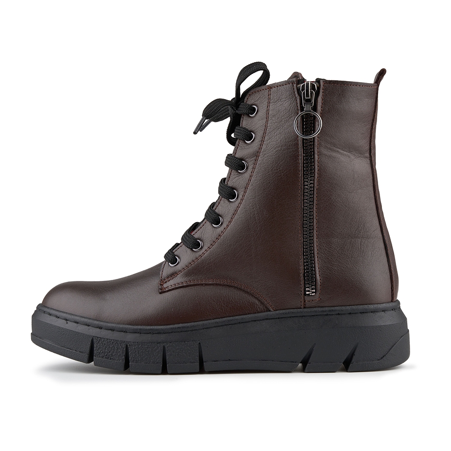 Women's Leather Winter Zip-up Boots Romana Brown