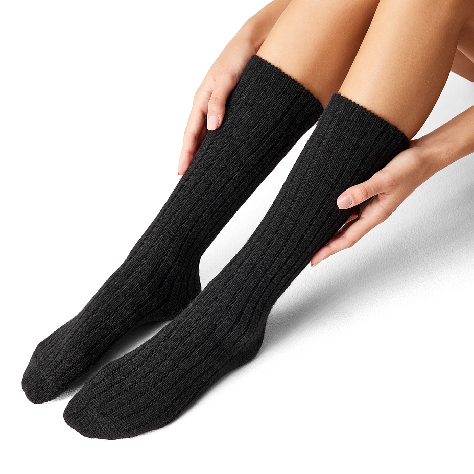Knee-high Merino Sheep Wool Socks with Orthopedic Hem Black