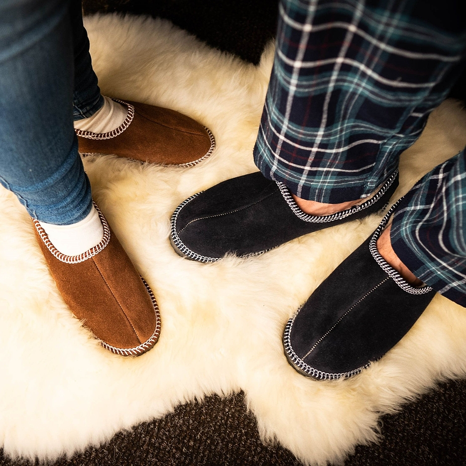 Leather Salašky Slippers with Wool Lining Dark Blue