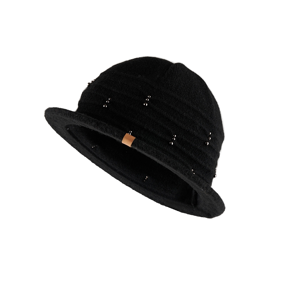 Women's Hat with Sheep Wool Black