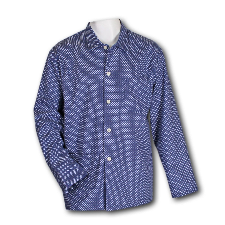 Men's flannel pajamas with long sleeves with pattern, blue