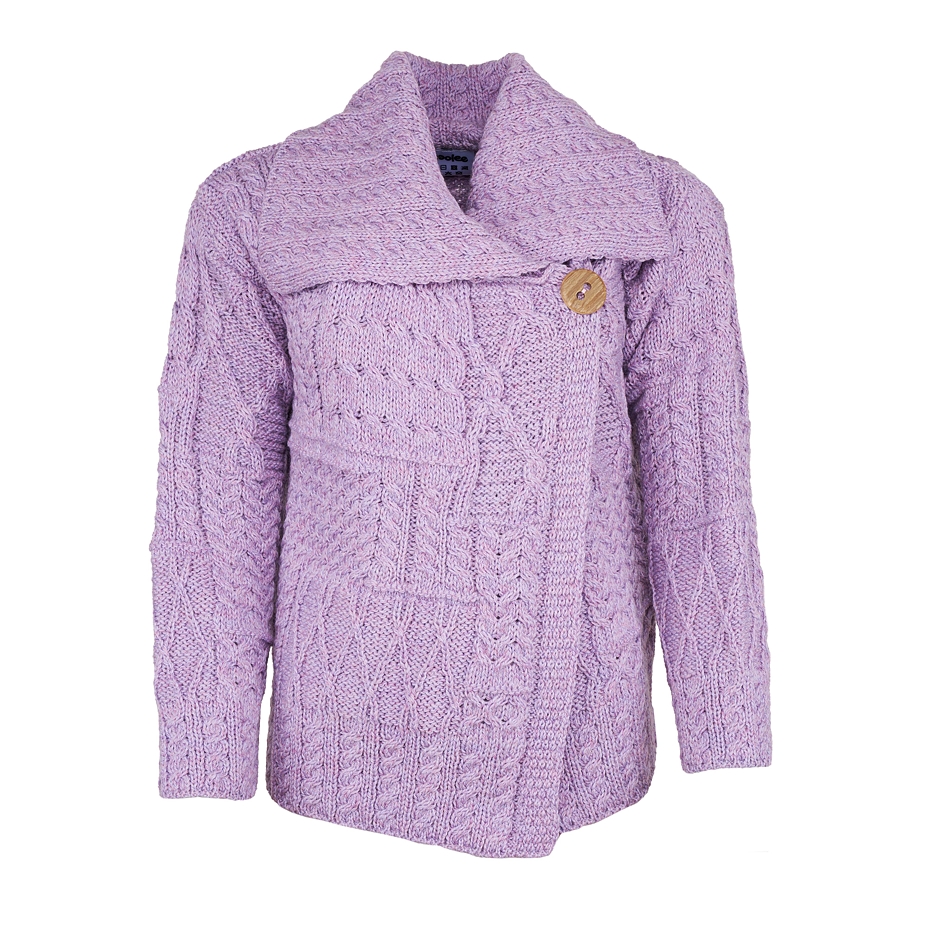 Women's Supersoft Merino wool sweater with button purple