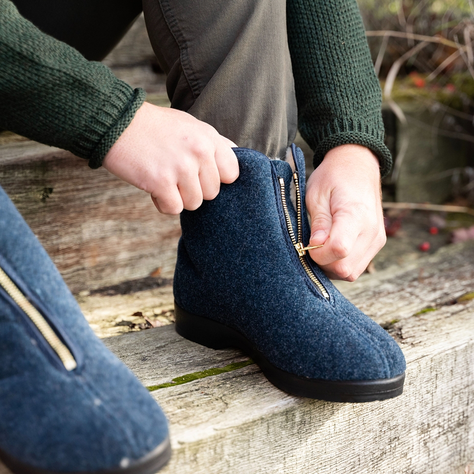 Men's Traditional Zip-up Wool Boots Blue