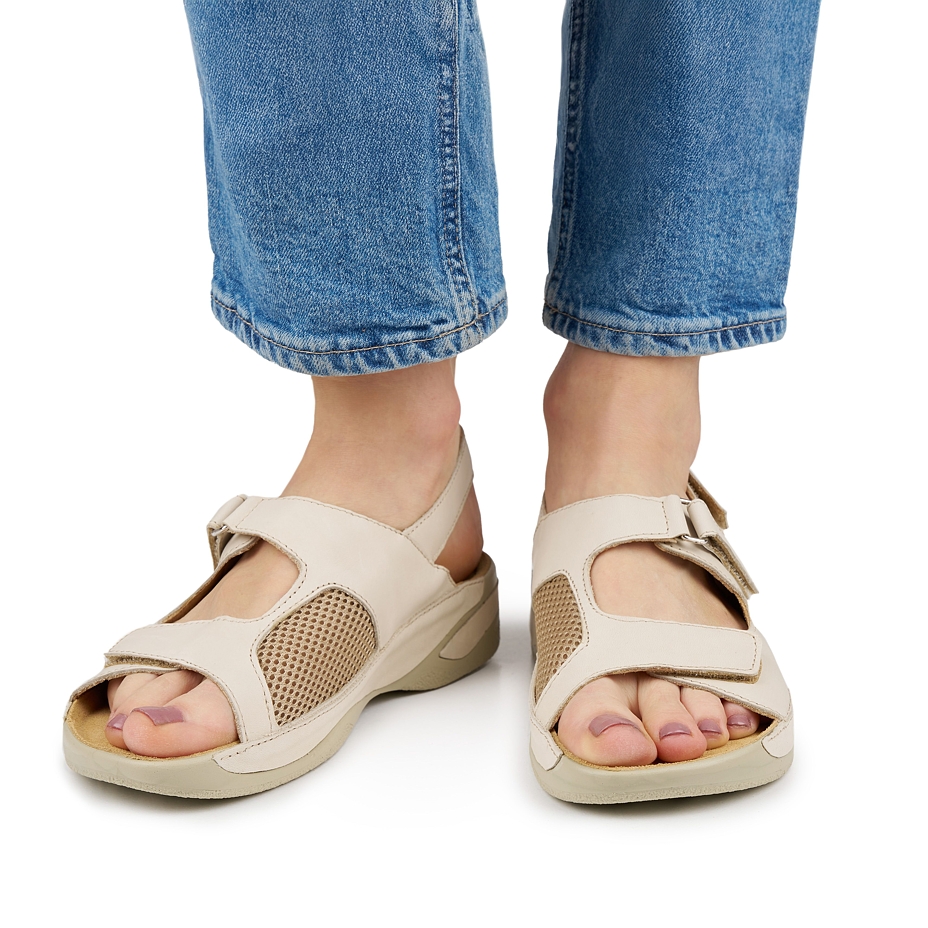 Women's leather sandals for bunions Bianka cream