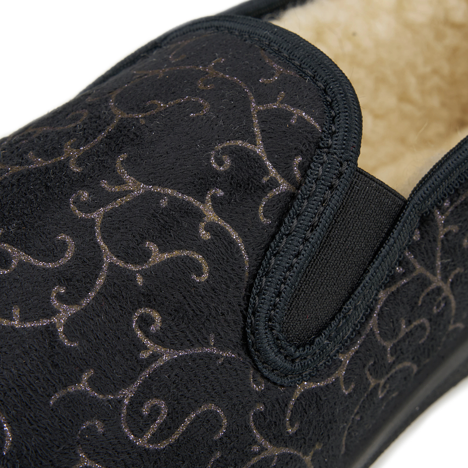 Women's non-slip Merino wool slippers with pattern black