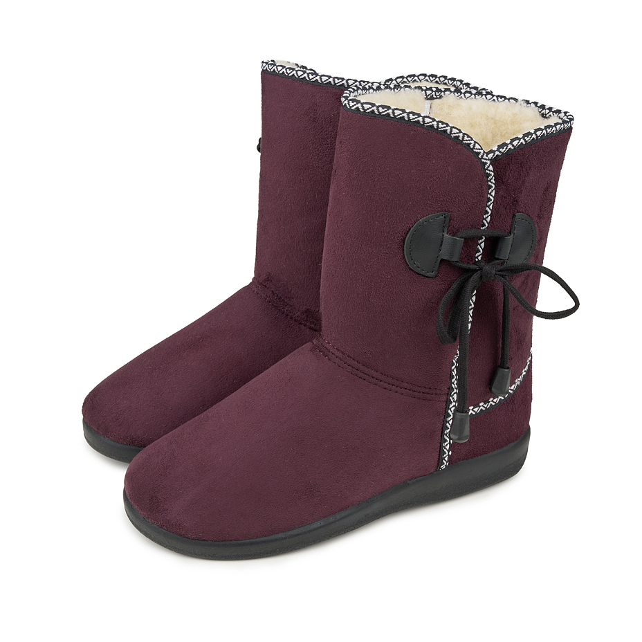 Women's slipper boots with sheep wool burgundy
