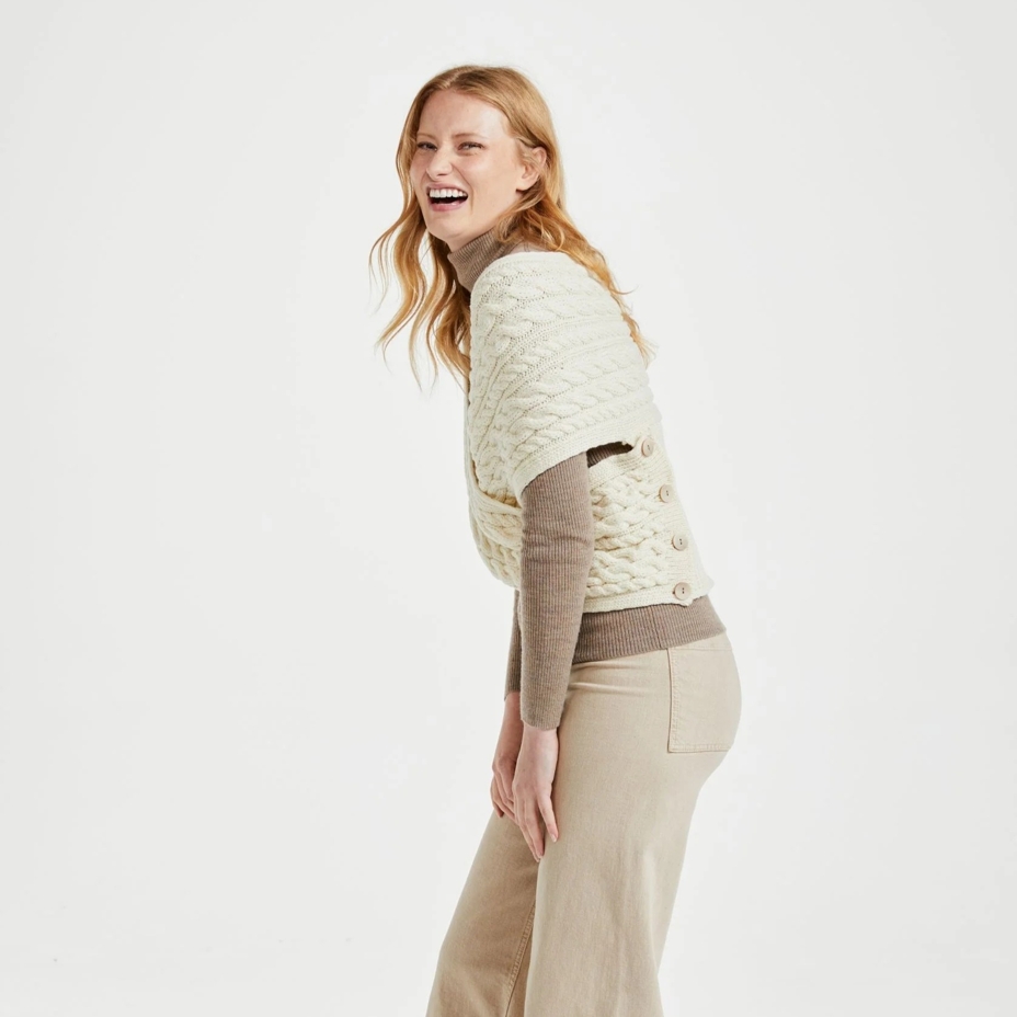 Merino wrap with buttons, natural