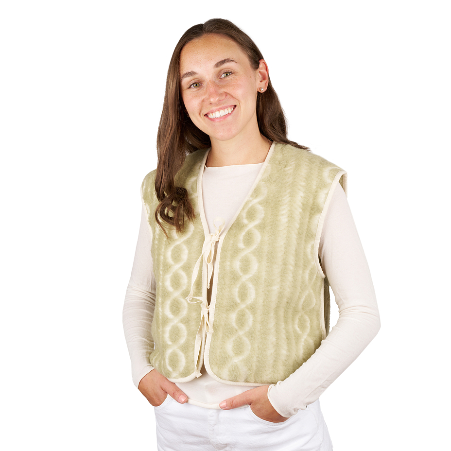 Women's wool crop vest for tying green