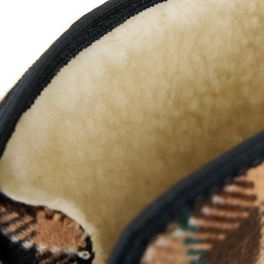 Men's sheep wool zip-up boots, brown checkered