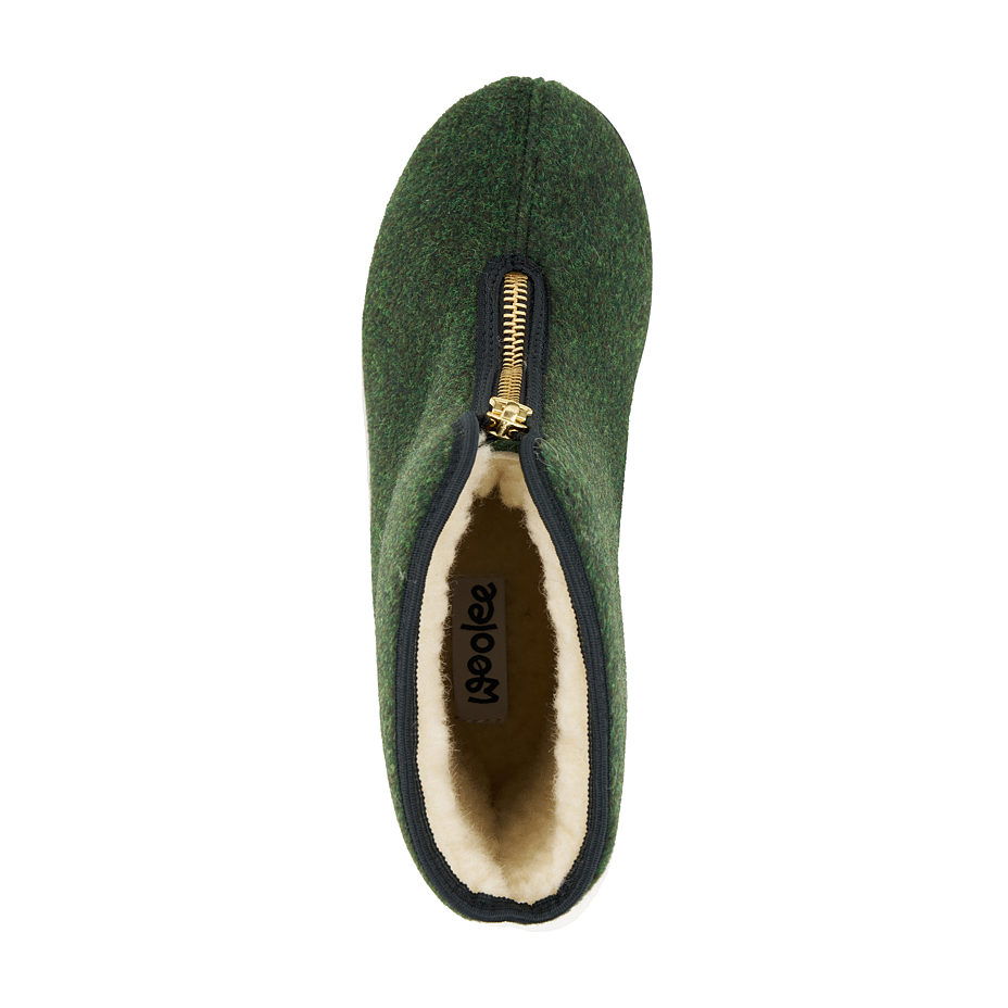 Men's sheep wool zip-up boots green
