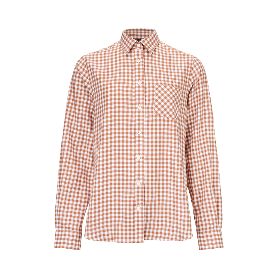 Women's flannel shirt with Merino wool, checkered brown