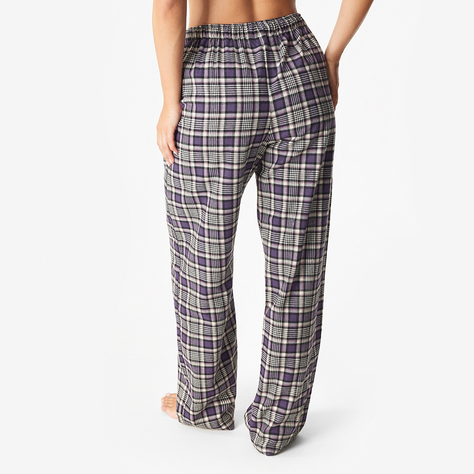 Women's flannel lounge pants with Merino wool, checkered purple