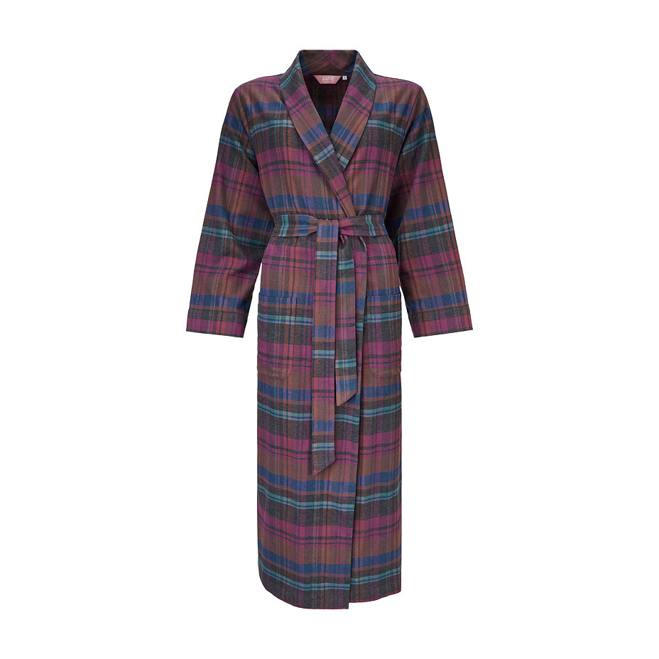 Women's flannel bathrobe, checkered, purple