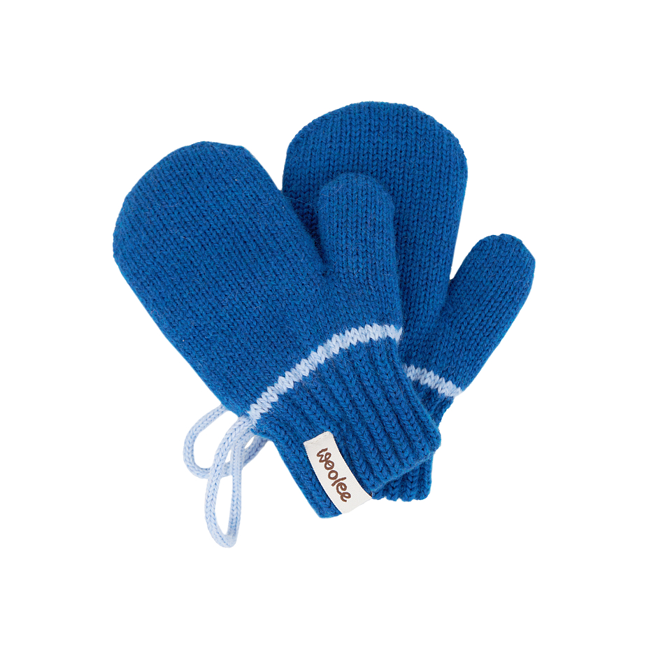 Children's woolen mittens with loop blue