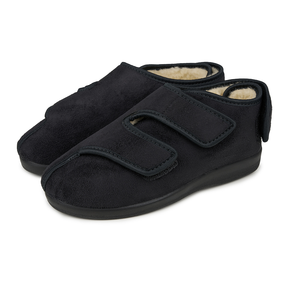 Women's insulated bandage shoes with sheep wool Velcro black