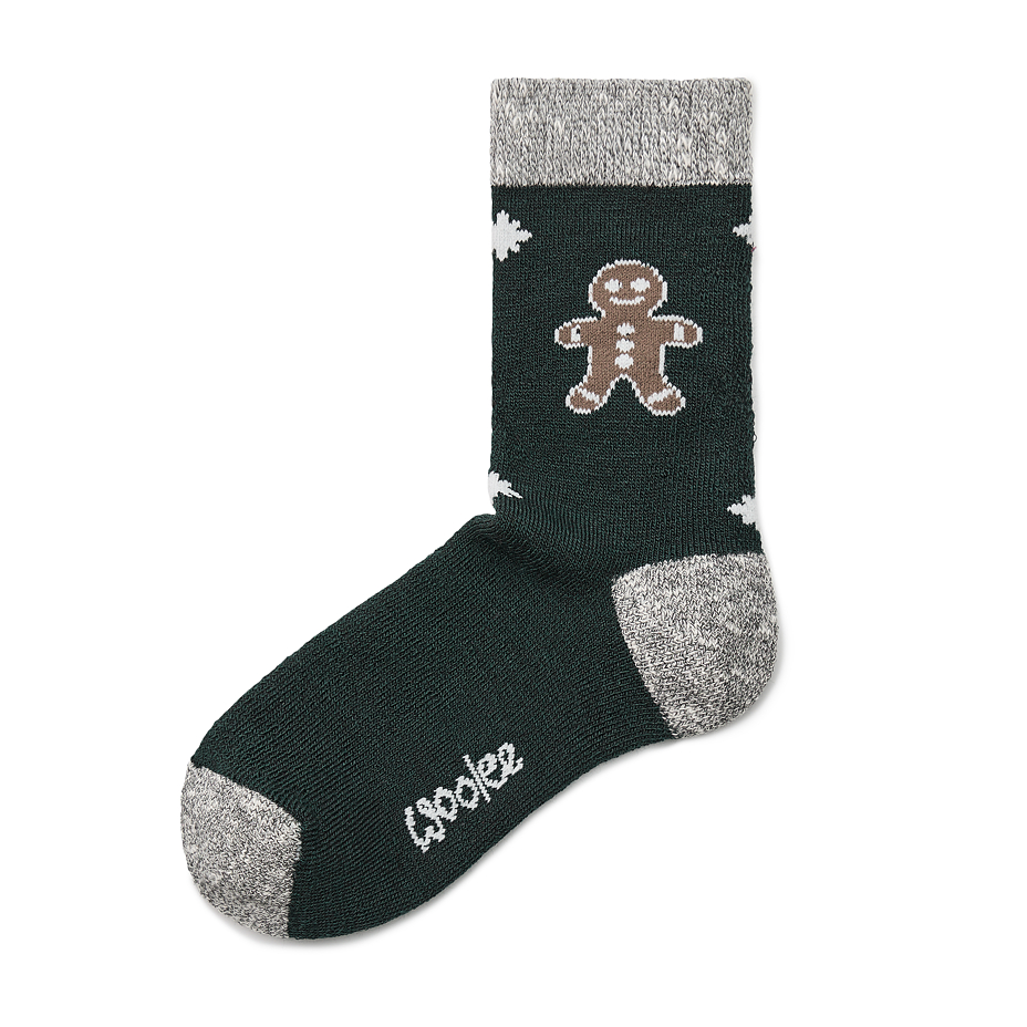 Children's Christmas socks with Merino sheep wool gingerbread dark green