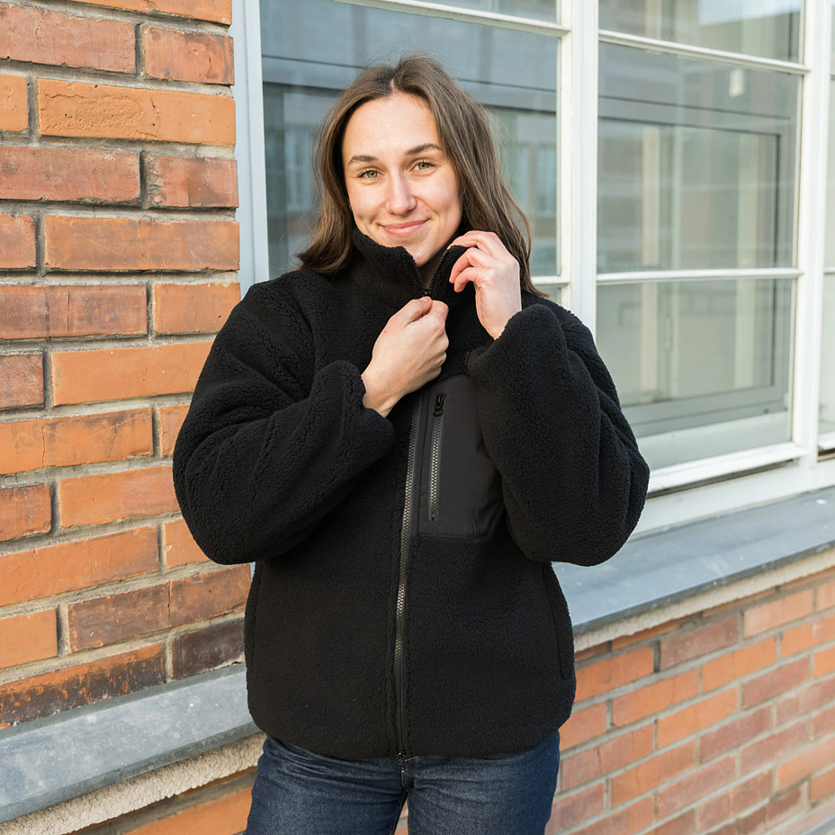 Women's fleece sweatshirt with two-way zipper black