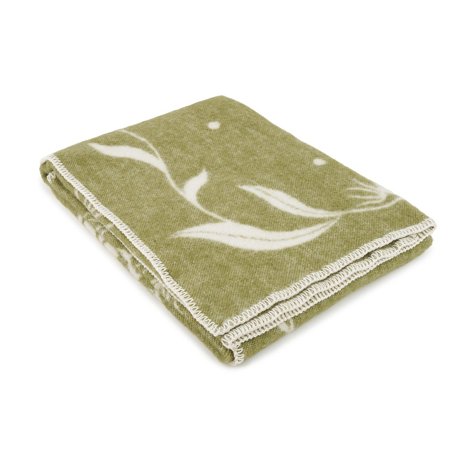 Merino wool blanket with sheep green