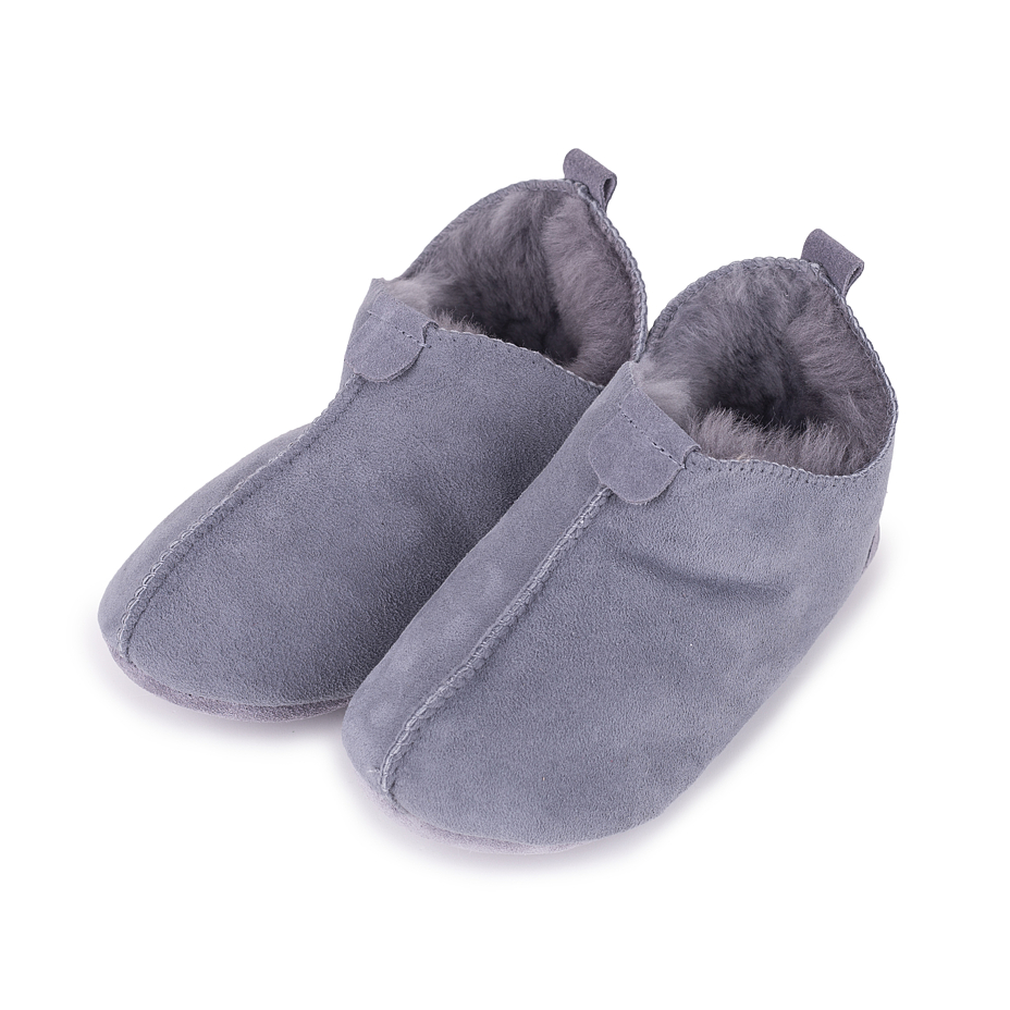 Kids’ Andy Leather Slippers with Wool Lining Grey