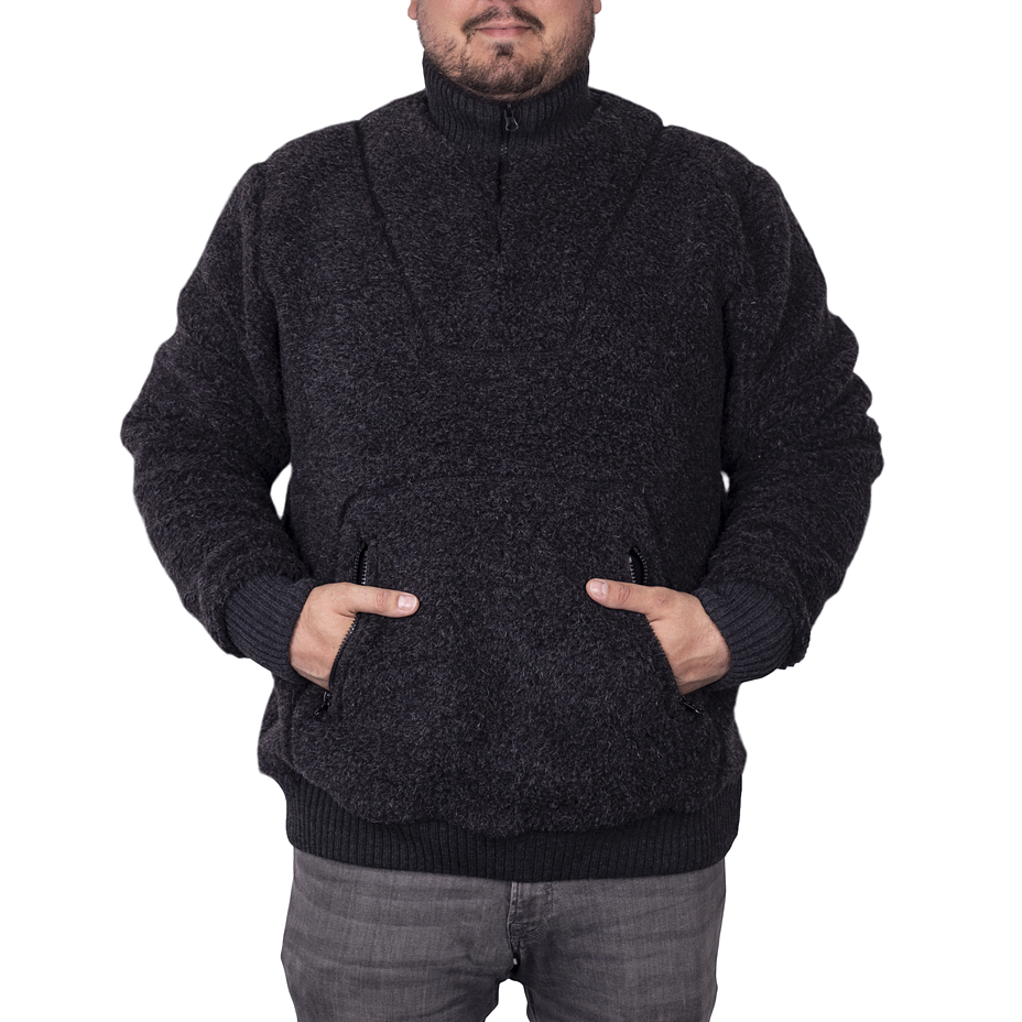 Men's Kangaroo Pocket Wool Top Dark Grey
