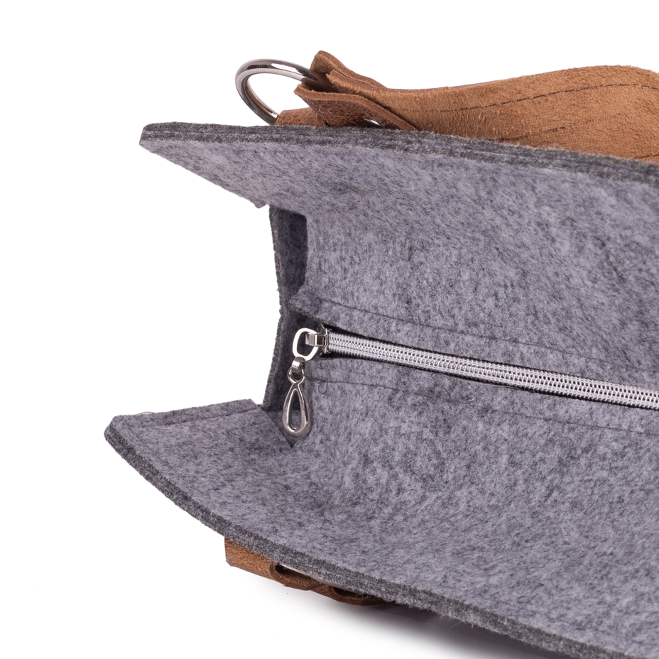 Felt Handbag with Leather Straps Grey