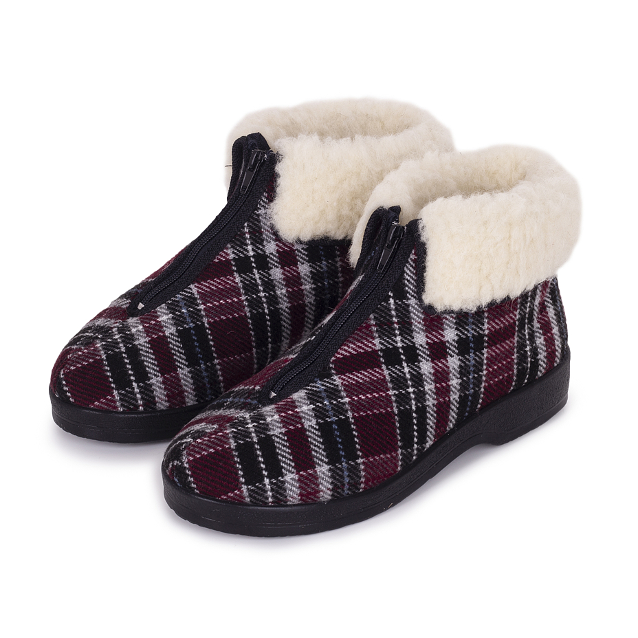 Women's Olga Zip-up Slipper Boots with Wool Lining Plaid