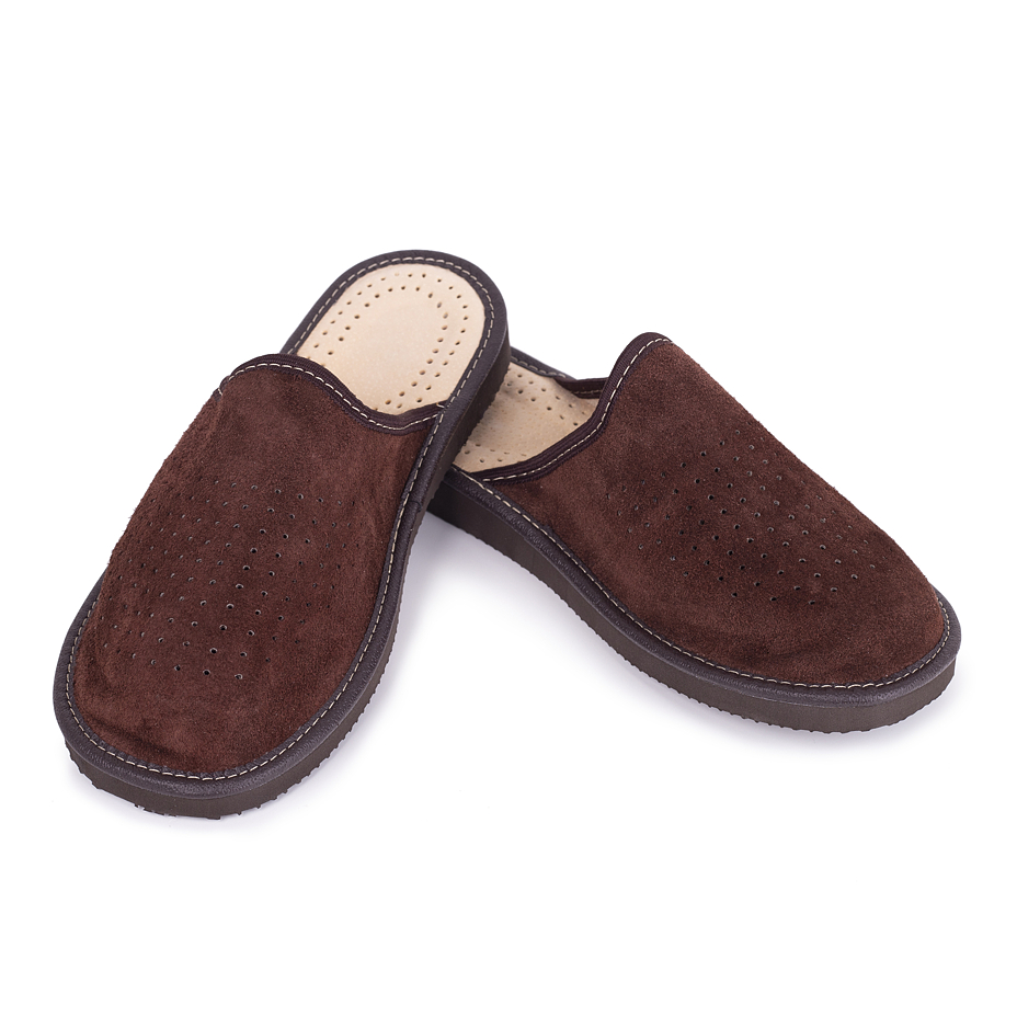 Men's Leather Summer Slippers Dark Brown