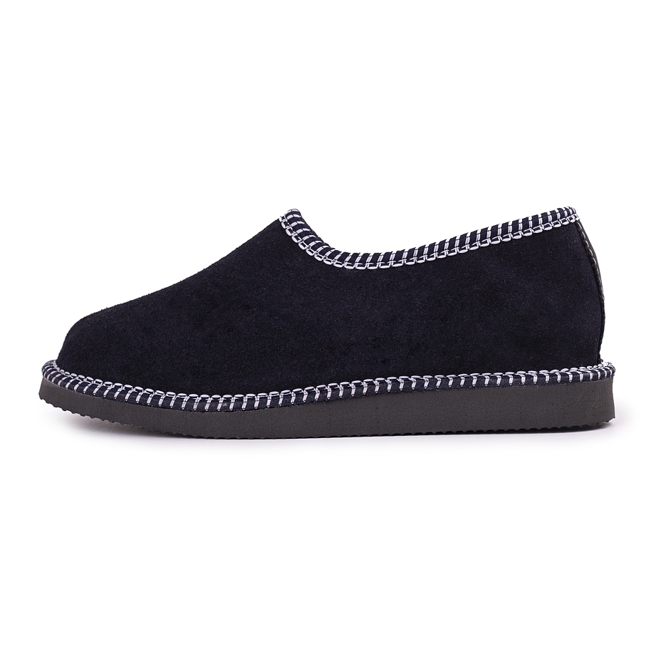 Leather Salašky Slippers with Wool Lining Dark Blue