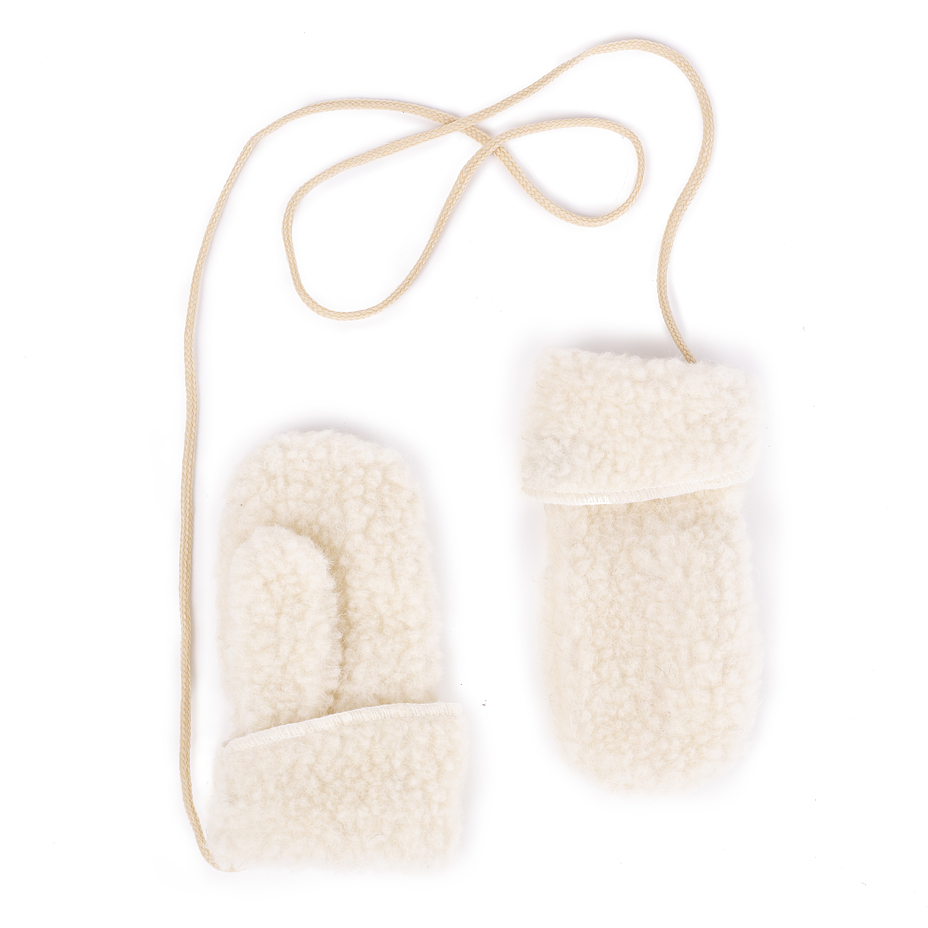 Kids’ Wool Mittens with String Natural