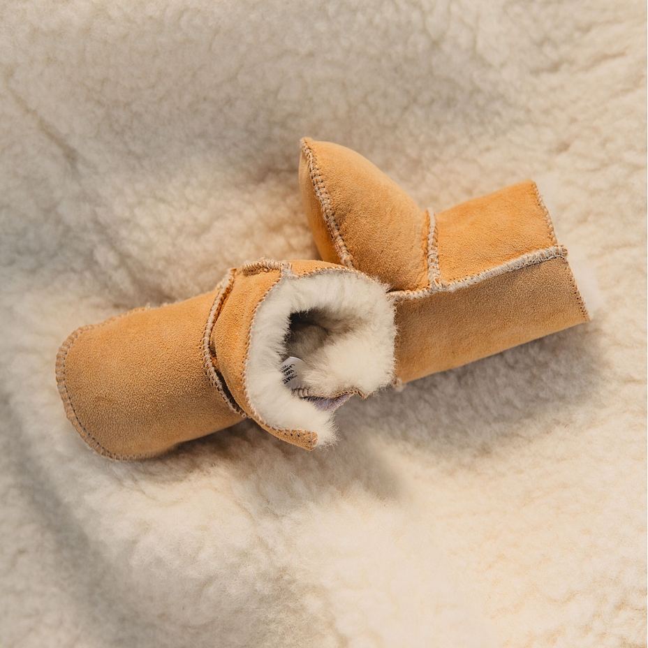 Baby Booties with Lamb's Wool Lining Beige