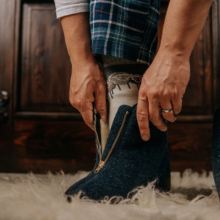 Men's Traditional Zip-up Wool Boots Blue