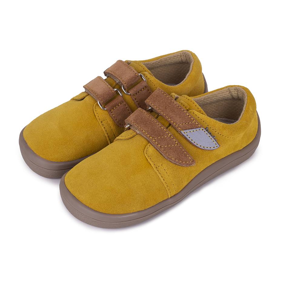 Kids’ barefoot leather velcro sneakers Beda Yellow