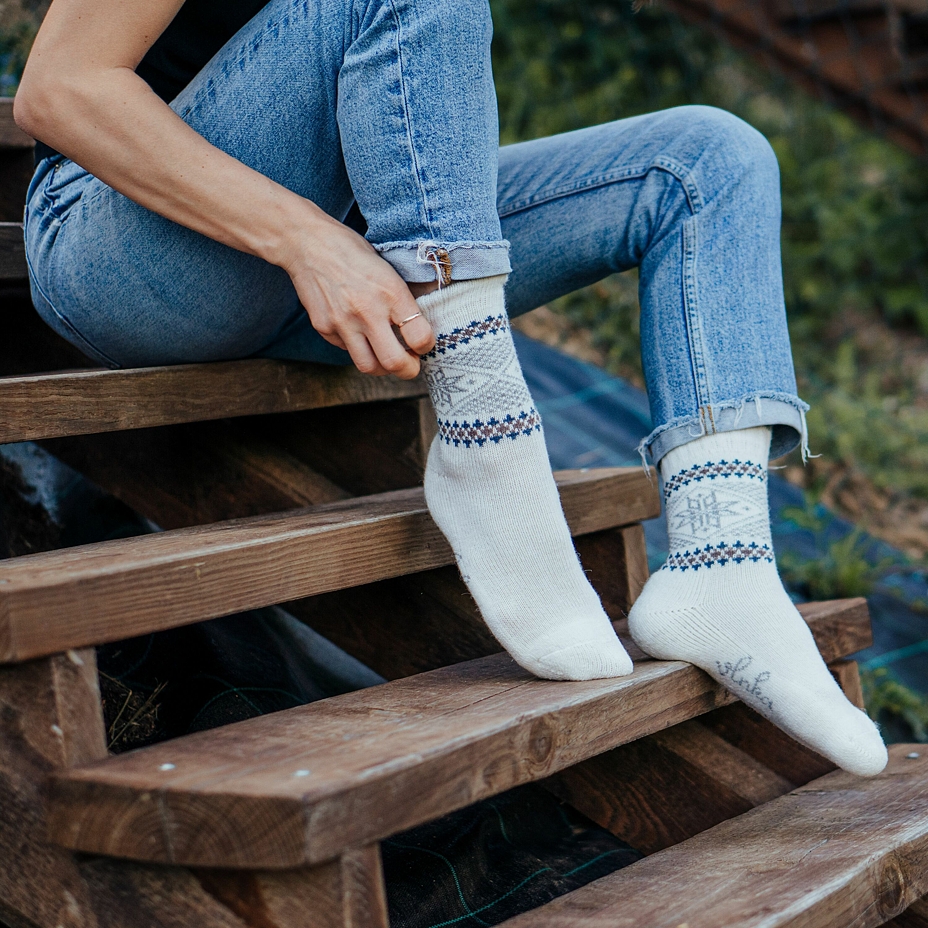 Merino Wool Socks Snowflake White