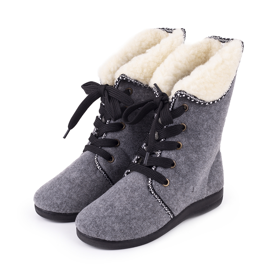 Women's Lace-up Winter Boots with Sheep Wool Grey