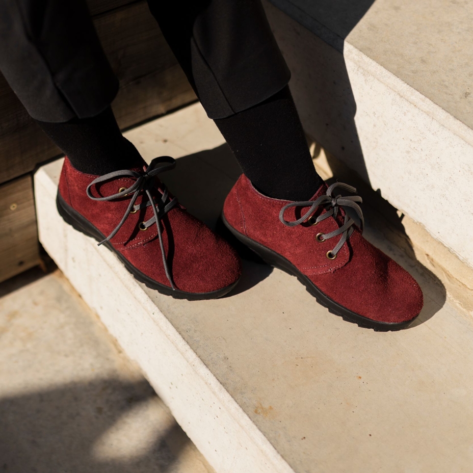 Women's Blanka Leather Ankle Boots with Wool Felt Red