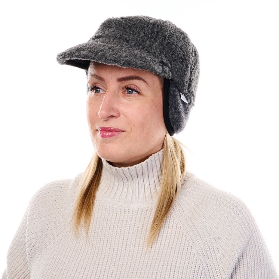Wool Cap with Ear Flaps Dark Grey