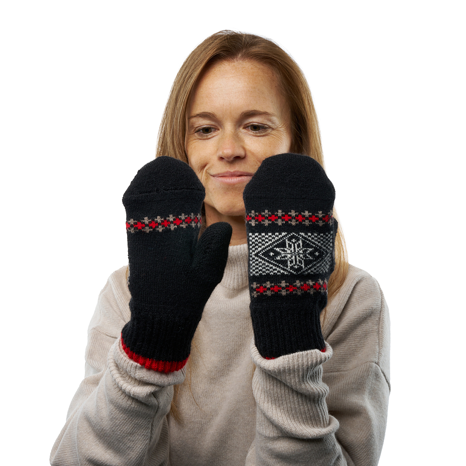 Wool Mittens with Snowflake Black