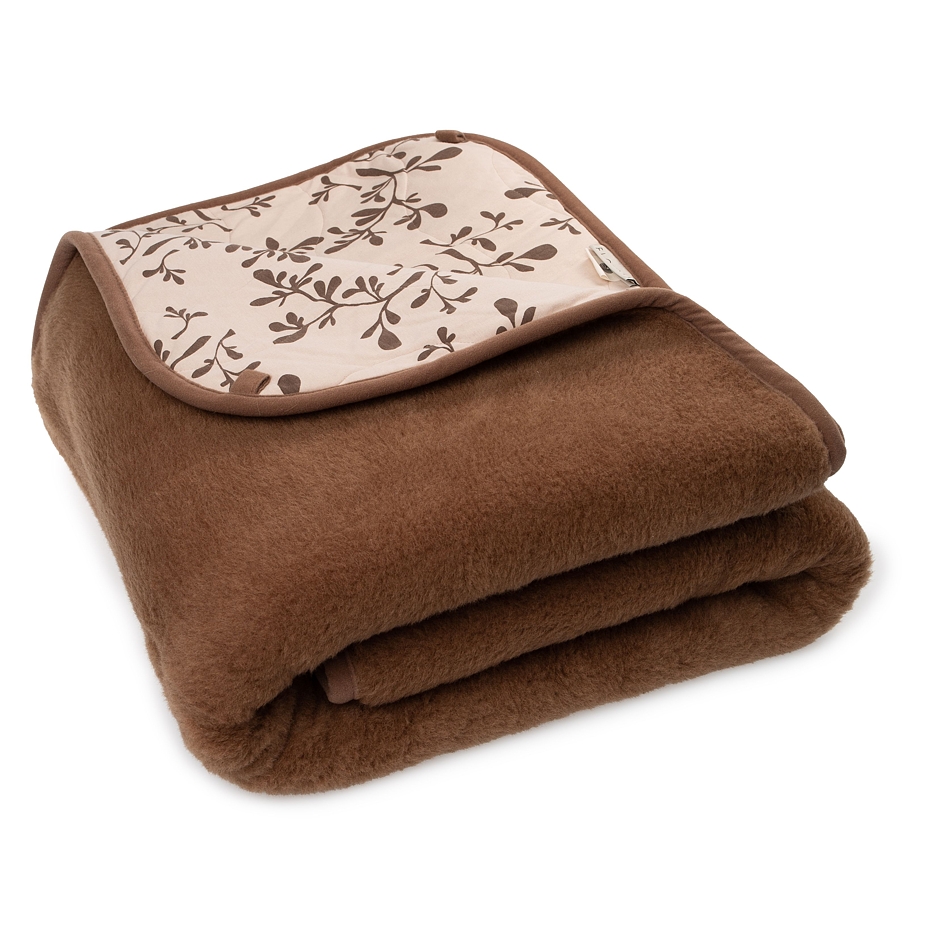 Merino wool blanket with camel wool and lining double layer brown