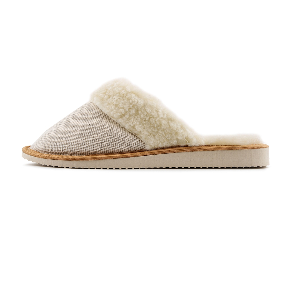 Women’s Linen Slippers with Sheep’s Wool Natural